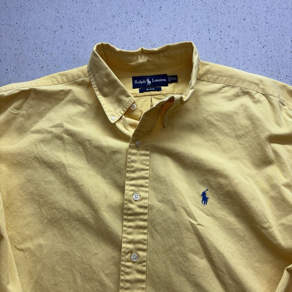 Polo Ralph Lauren Blake Shirt Mens XXL Yellow Cotton Button Down L/S Blue Pony